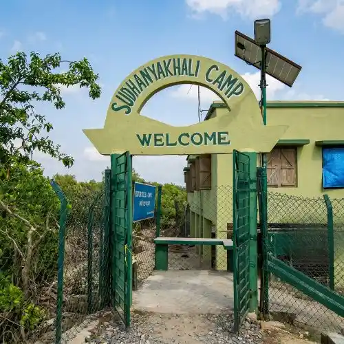 Sudhanyakhali Watch Tower surrounded by dense Sundarban mangrove forest and river channels