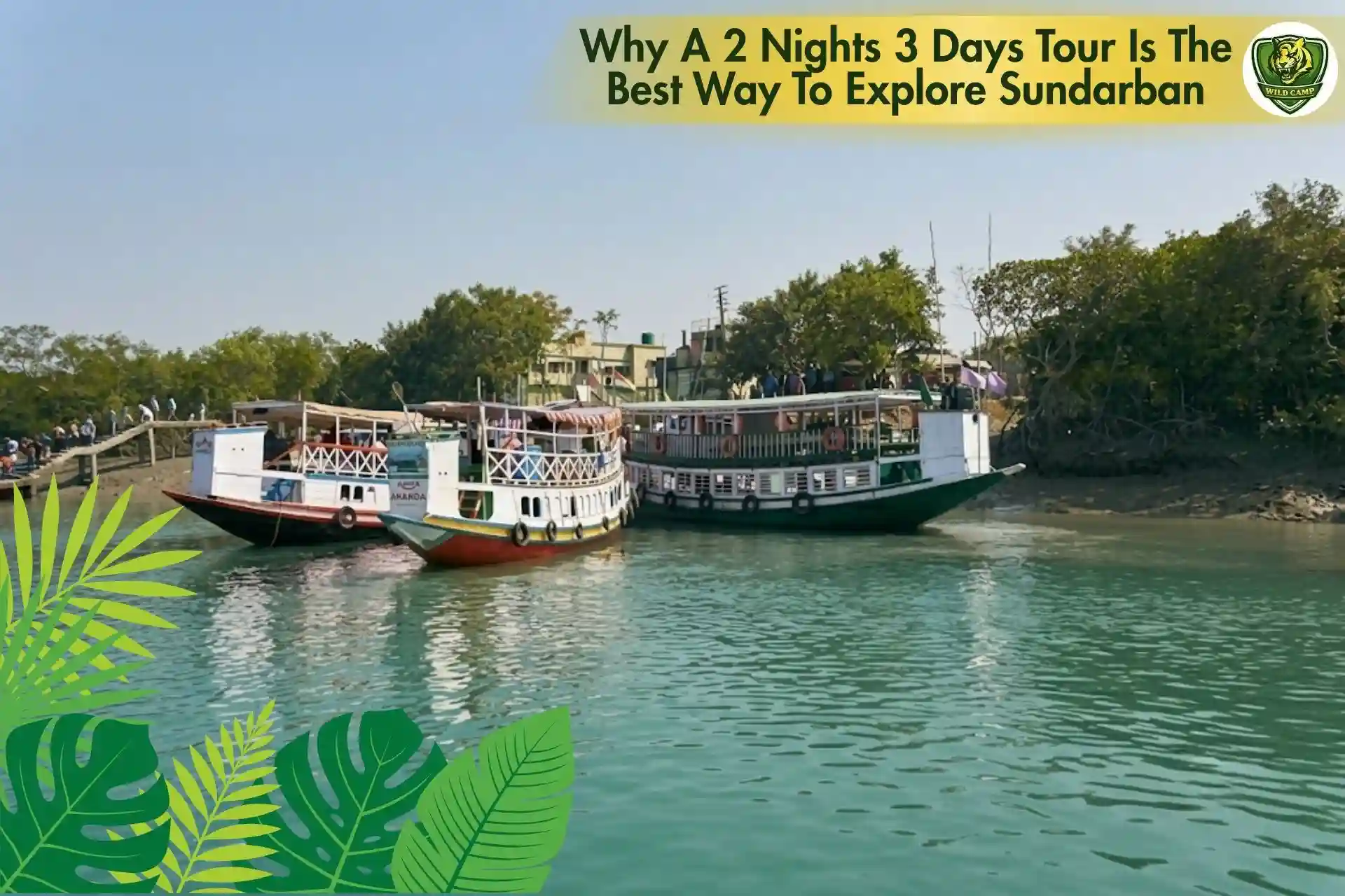 Tour boats docked at a Sundarban ferry ghat during a 2 Nights 3 Days Sundarban Tour